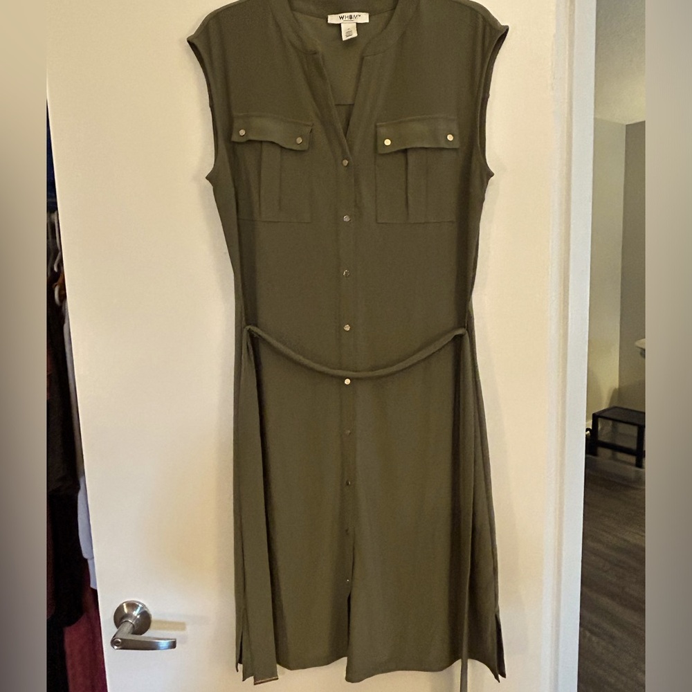 White House Black Market Army Green Sleeveless Midi-length Dress